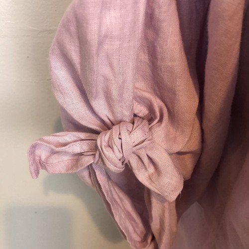 Eileen Fisher 100% Organic Linen Tie Sleeve Top sz L blouse lilac Boat Neck - Picture 3 of 14
