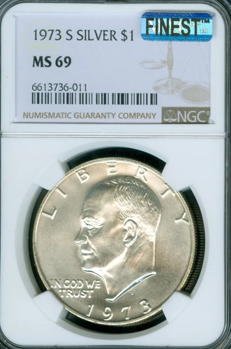 1973 S EISENHOWER SILVER DOLLAR NGC MS69 MAC FINEST & SPOTLESS VERY RARE .