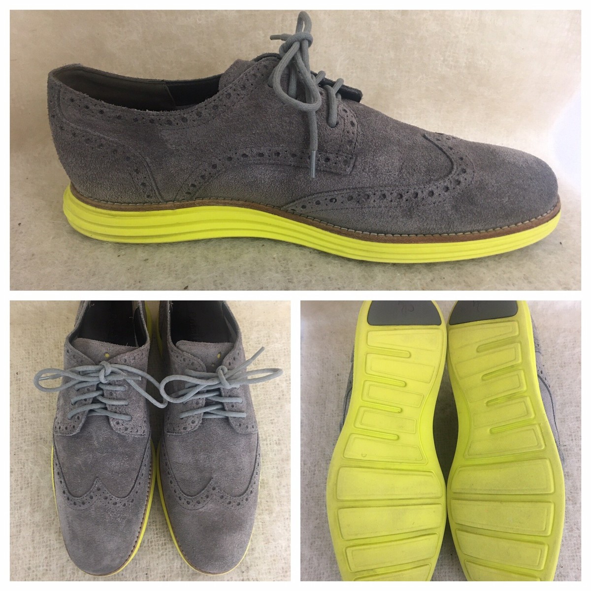 Cole Haan Lunargrand Gray Suede, Yellow, Wingtip Oxford Men Size 10 M COLE HAAN Gray Suede / Yellow Lunargrand Wingtip Oxford  main image 4