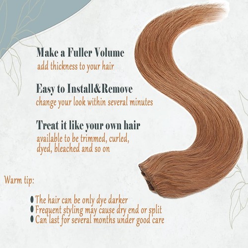 Clip in Hair Extensions Real Human Hair Natural #30 Light Auburn 22 inch 20 inch - Picture 5 of 19
