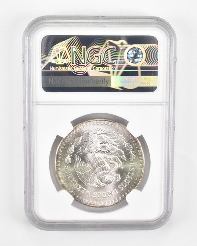 Mint Error MS66 1983 Mo Mexico 1 Silver Onza - REV Struck Thru NGC *0517 - Picture 2 of 3