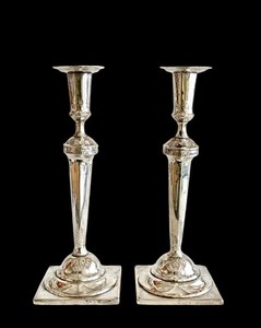 Antique 19CT Poland 12 Loth Solid Silver Jewish Judaic Candle Sticks H.Engraved