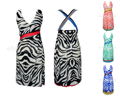 Women's Deep V Neck Zebra Animal Print Sundress Dress Spaghetti Strap Sleevless