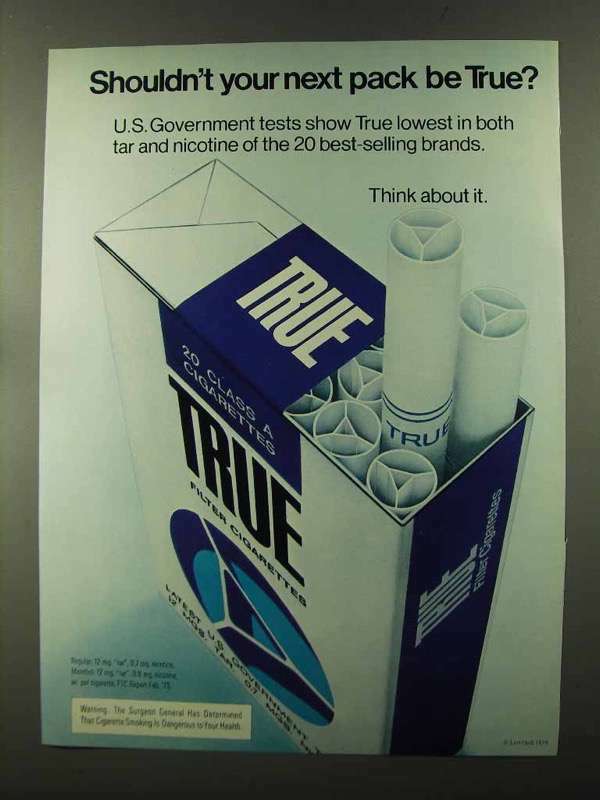true cigarettes filter VINTAGE 1960s Print Ad ~ ~ America's Most Talked-About 1972 True Cigarettes Vintage Ad