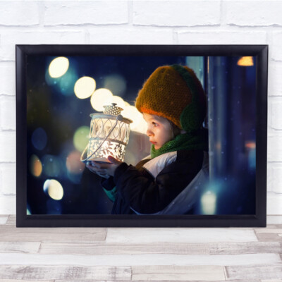 Licht Lampe neugierige Mütze kalt Winter Nacht kühl Laterne Schnee Wandbild Kunstdruck