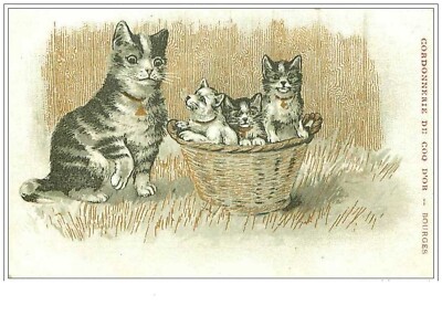 Cats No. 1428 Mom Cat And Her Three Kittens In A Basket