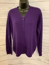 Appleseed  s Women  s Cardigan Ribbed Button Front Wool Blend Violet Size S