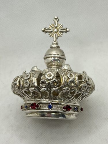 Corona imperiale ottone Madonna rosario Maria statua  4,5 cm pietre - Foto 1 di 19