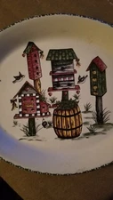 VTG HOME & GARDEN 1999 PARTY POTTERY BIRDHOUSE SERVING PLATTER STONEWARE