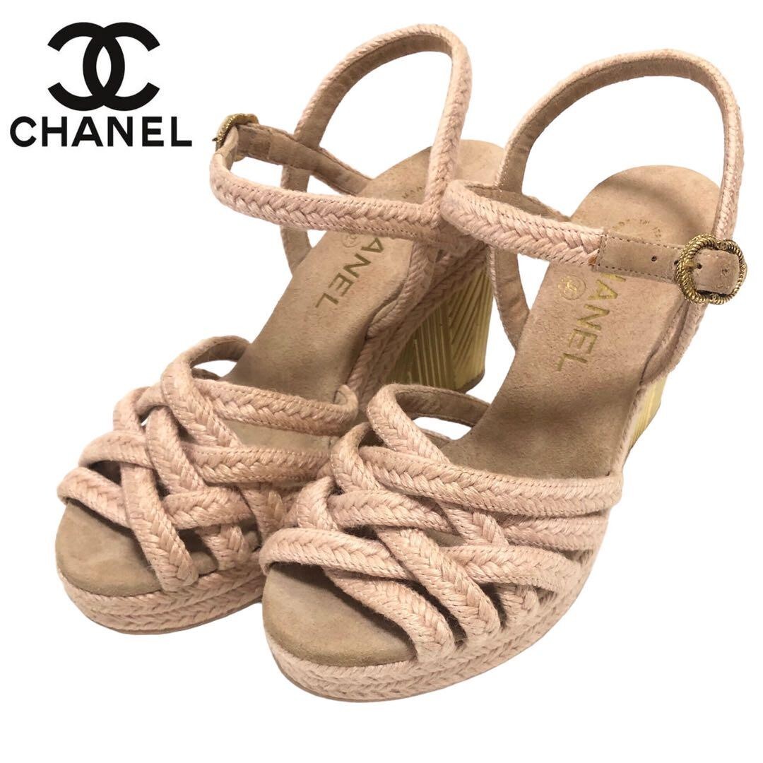 CHANEL Wedge Sole COCO MARK Sandals Mules Pumps Shoes Women EU 36