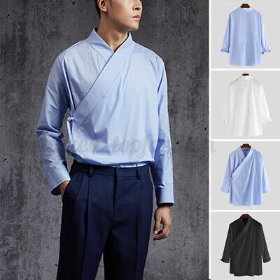Mens Long Sleeve Japanese Style Kimono Shirts Loose Streetwear Hippy Blouse Tops