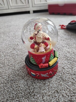 Vintage Coca Cola Santa Musical Snow Globe W/Train Moving Around~Working
