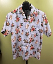 Vtg 80's Hawaiian Shirt Hana Fashion sz XL Button Front Hula Girls and Flowers