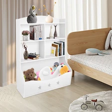 Kids Bin Toy Storage Box Bookcase Organizer Shelf Playroom Bookshelves White