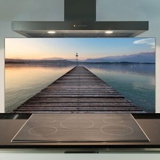 Kitchen Splashback Tempered Glass 100x50 Wooden Pier on Sunset