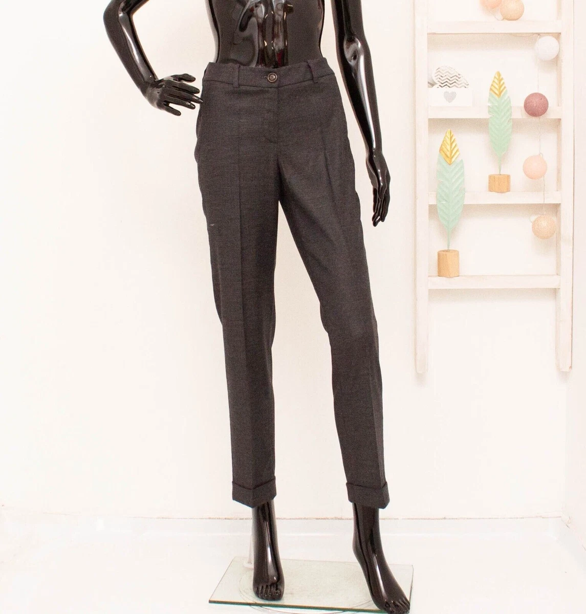 Max Mara Weekend Trousers Grey Wool Stretch Cigarette Smart Formal