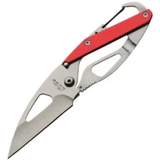 Rite Edge Slim Minimalist Red/Silver Handle Framelock Folding Knife w/ Carabiner