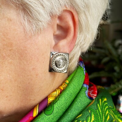 VERSACE メデューサヘッド ピアスセット シルバー ゴールド GIANNI VERSACE earrings Medusa head & Greek Key square clip on