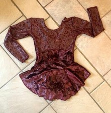 NEW Girls BURGUNDY VELVET Glittery LACE Competition FIGURE ICE SKATING DRESS