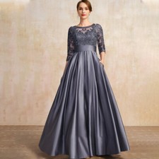 Satin Mother Of The Bride Dress Appliques Ribbon Zipper Back Pleated Formal Gown