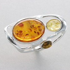 Triple Oval Multi-Color BALTIC AMBER Ring - 925 STERLING SILVER - Poland 99e