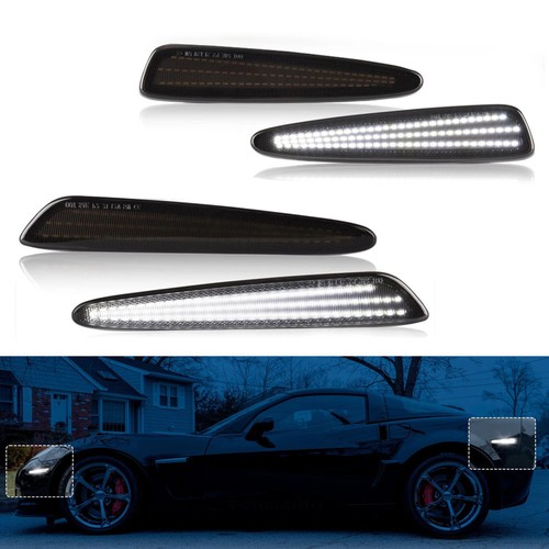 4PCS For Chevy Corvette C6 05-13 Front & Rear Smoked LED Side Marker Lights Set - Picture 9 of 12