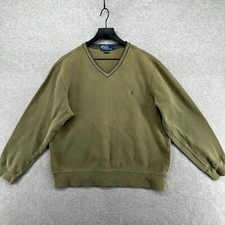 Polo Ralph Lauren Sweater Mens Size Large Green Long Sleeve V Neck Cotton