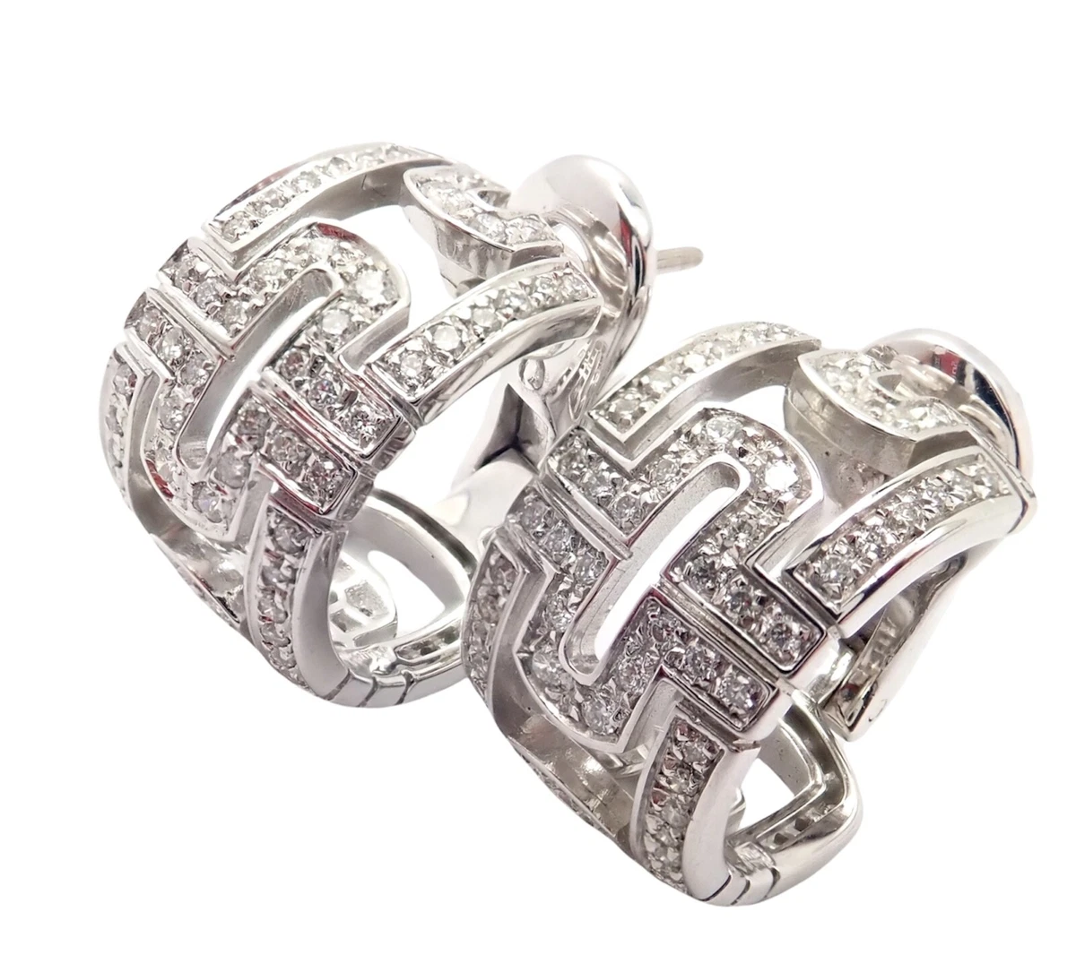 Authentic Bulgari Bvlgari Parentesi 18k White Gold Diamond Huggie