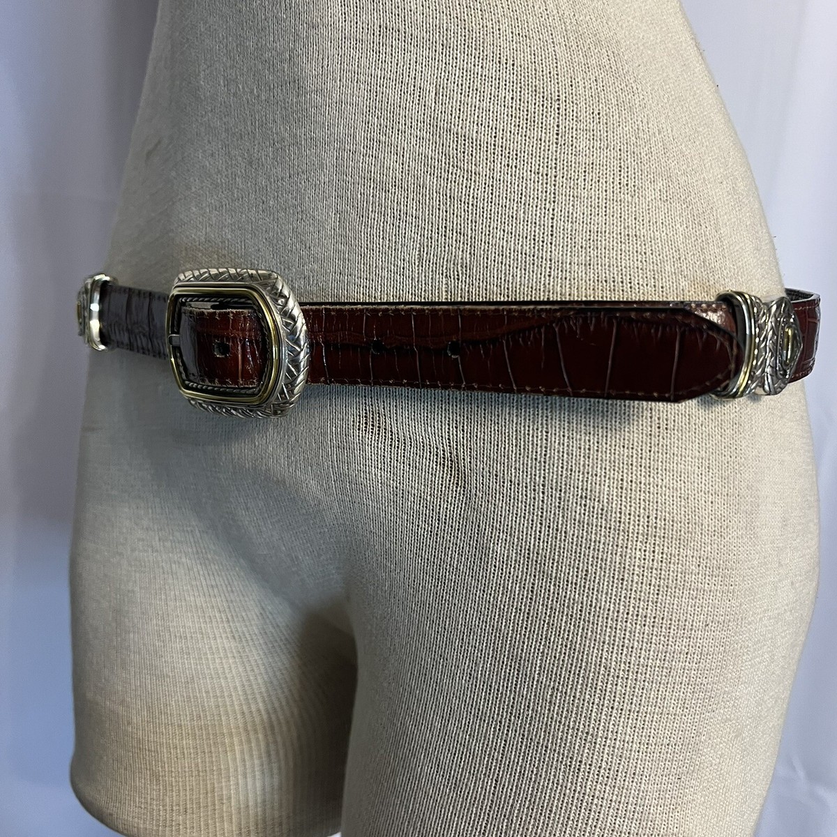 Brighton Marcus Two-Tone Reversible Brown & Black Leather Belt Silver Buckle M/L Brighton Marcus Two-Tone Black and Brown | Mercari main image 2