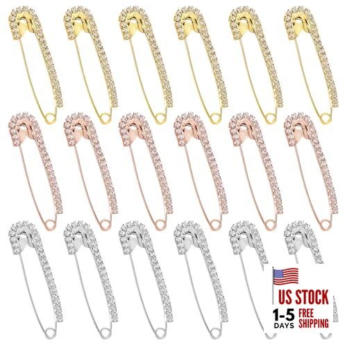 18Pcs Cute Safety Pins, Decorative Pins for Clothing Rhinestone Gold and 