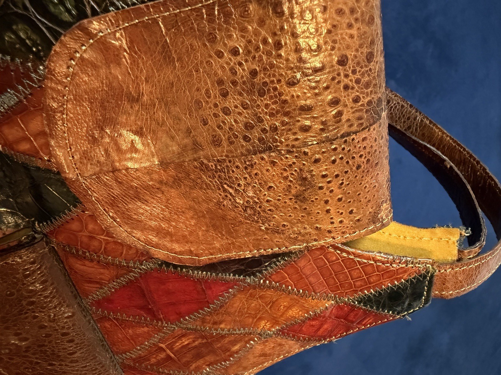 Vtg 70’s Multicolor Leather Patchwork shoulder Ba… - image 7