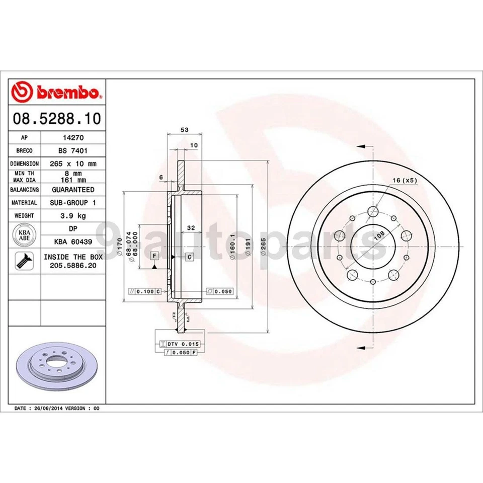Kit de frenos traseros Brembo rotores de disco pastillas de cerámica para Volvo 760 1990 Foto 2 de 4