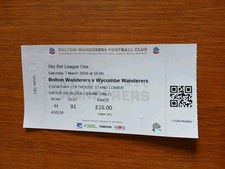 Bolton Wanderers v Wycombe Wanderers.  7th March, 2026. Ticket. League 1.