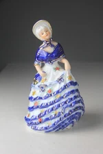 VTG Stamped KPM Porcelain Victorian Lady Cobalt Blue Gold Accents