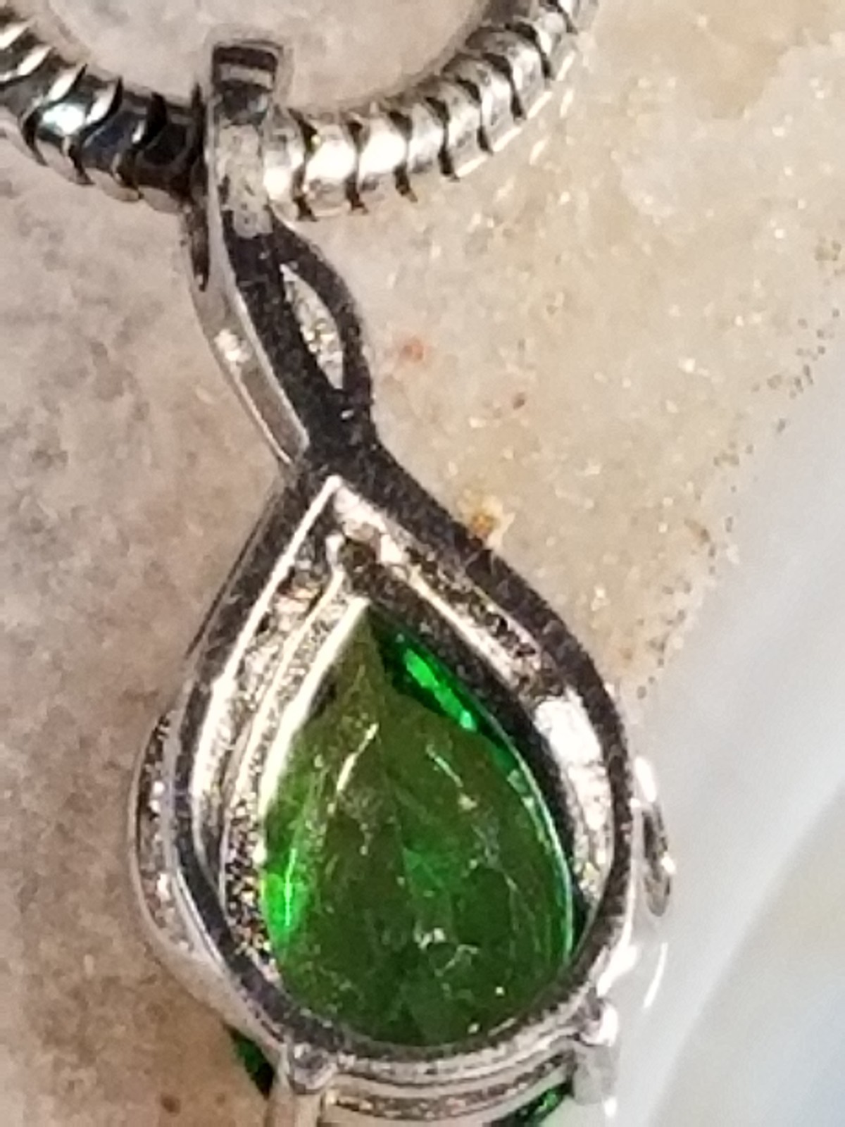 Solid Sterling Silver Green Rhinestone Pendant Ne… - image 4