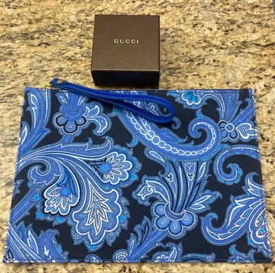 ETRO rare canvas blue paisley wristlet&Gucci(hollow G)ring size 6 bundle  