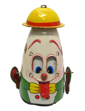 VINTAGE EIKOW EGG HEAD MAN WITH HAT CLOCKWORK TIN TOY JAPAN