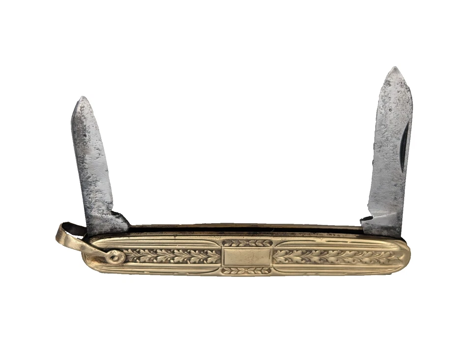 Vintage Gold Tone Gentleman's Pocket Pen Knife 2 Blade 3" - Image 3 of 4