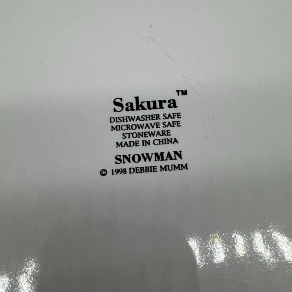 Lote De 6 Platos De Cena Muñeco De Nieve Sakura 1998 Debbie Mumm Gres Navidad Azul Foto 4 de 4