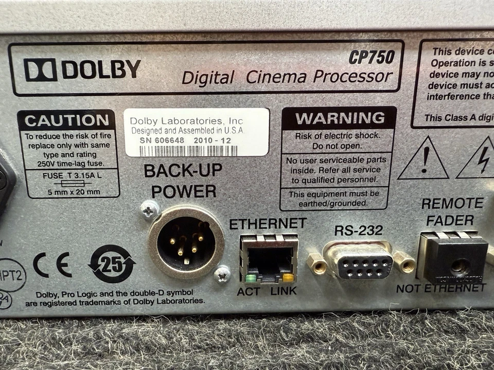 DOLBY CP-750 Digital Cinema Audio Processor Parts/Repair.   Needs Power Supply-2 - Image 3 of 4