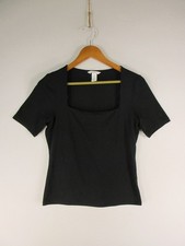 H&M Top Womens M Black Square Neck Short Slee...