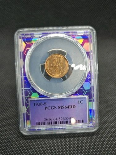 PCGS Purple Core 1936-S Lincoln Penny MS64 RD Red 1c Wheat Cent US Mint State 64