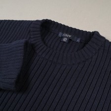 Vintage J Crew Ribbed Sweater Men's Large Knit Fisherman Blue Cotton Thick Heavy