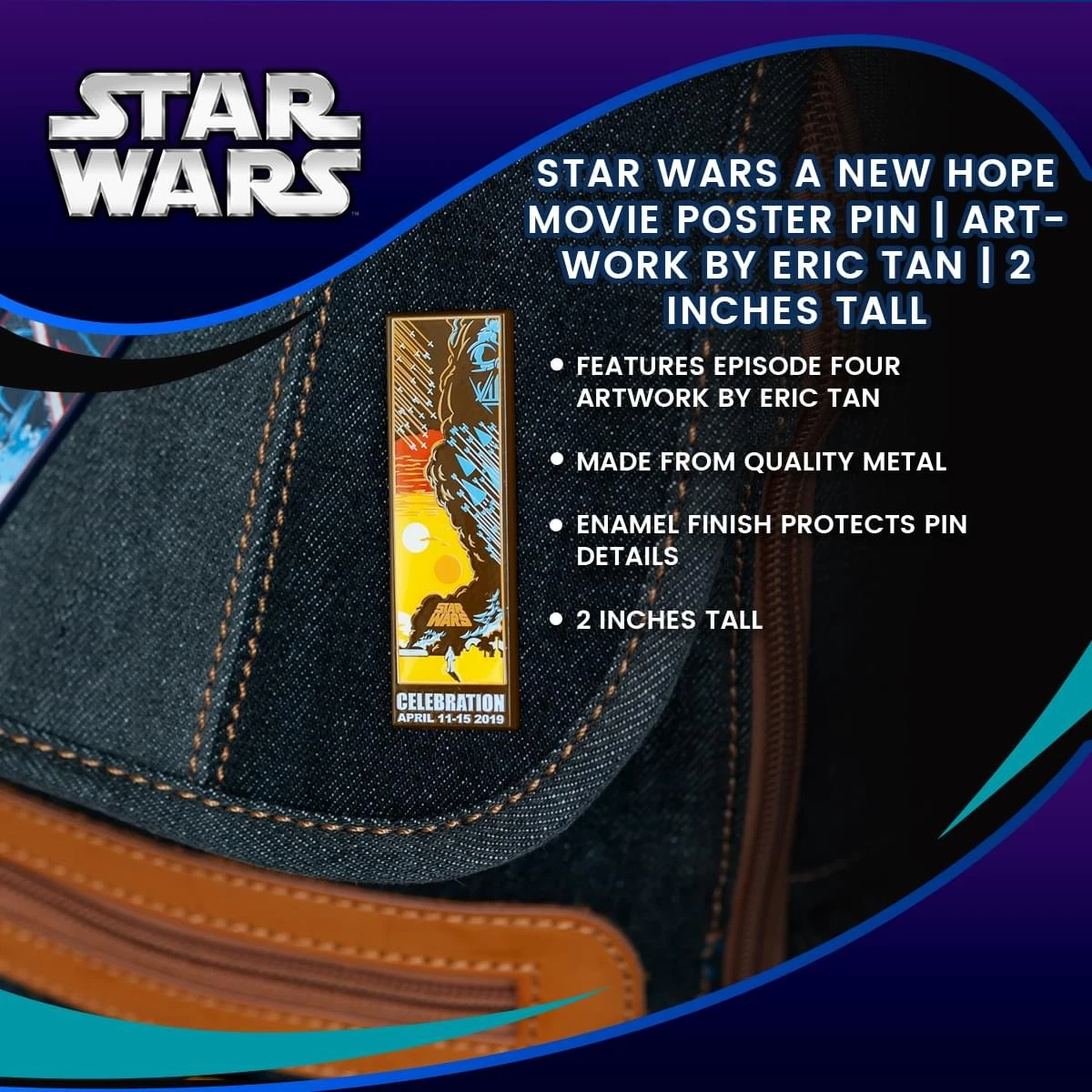 Star Wars Eine neue Hoffnung Filmposter Pin | Kunstwerk von Eric Tan | 2 cm groß