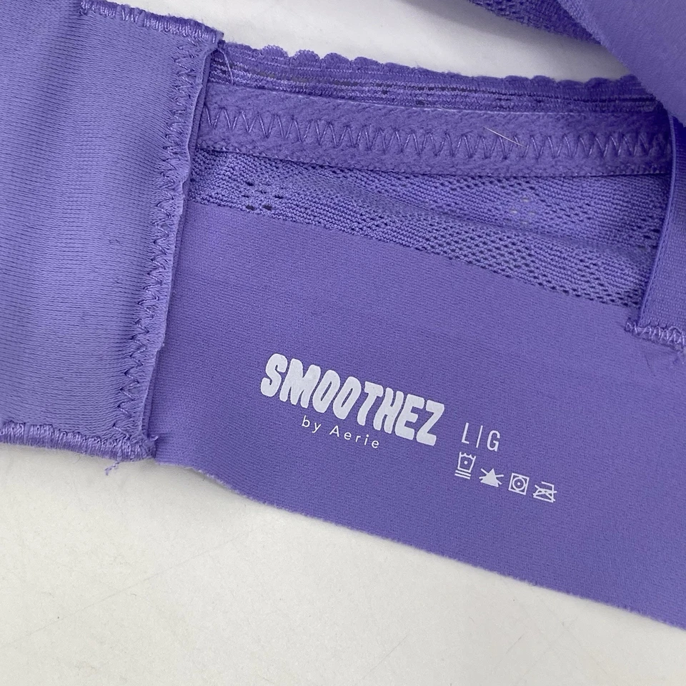 Aerie Smoothez Size Large Lace Plunge Bra Bralette Unlined Wire Free Purple - Image 3 of 4