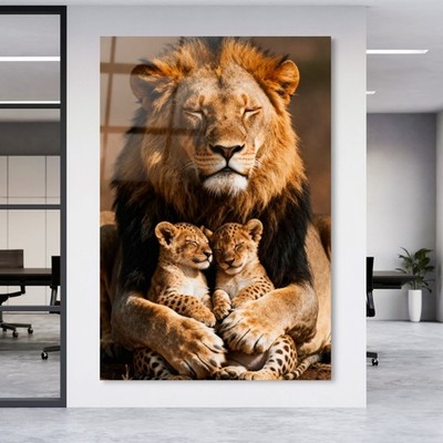   Löwenfamilie, Vaters Liebe Tier Kunst Wandbild, Acrylglas, Leinwand, Poster