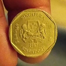 Singapore 1 Dollar Coin 1987 Aluminum-Bronze Circulated Uncertified BN Color