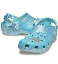 Disney Crocs Frozen Elsa Classic Clog Blue Kids Girls Size 1 Sparkly Glitter NWT