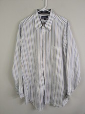 Paul Fredrick Dress Shirt Men's 18-36 White Button Up Long Sleeve Striped Cotton