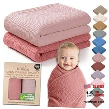 100 Organic Cotton Muslin Baby Blanket - 47 x 47 Inch 47x47 Inch Rose/Peach